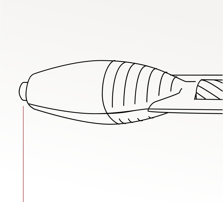AngioSafe catheter system diagram showing ergonomic handle connected to catheter shaft and tip for single-pass plaque traversal.