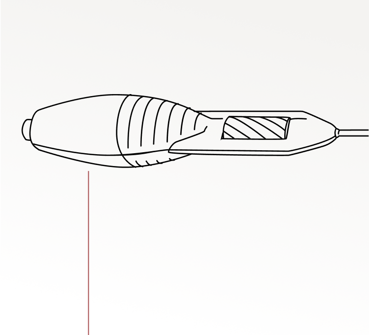 AngioSafe catheter system diagram showing ergonomic handle connected to catheter shaft and tip for single-pass plaque traversal.